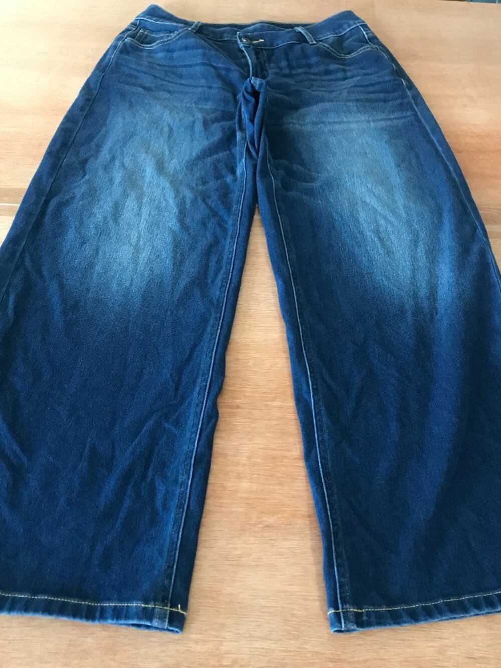 Halara Flex Asymmetric Wide Leg Jeans Women S Blue Mid Rise Dark Wash Baggy